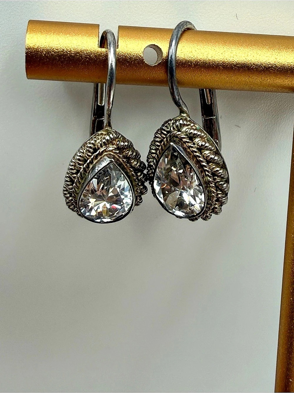 FAS 925 Sterling Silver Clear Faceted Teardrop Leverback Earrings